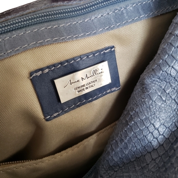 Anna Morellini Gray Leather Shopper Bag Snakeskin Embossed Chunky Hardwa… - Picture 8 of 14